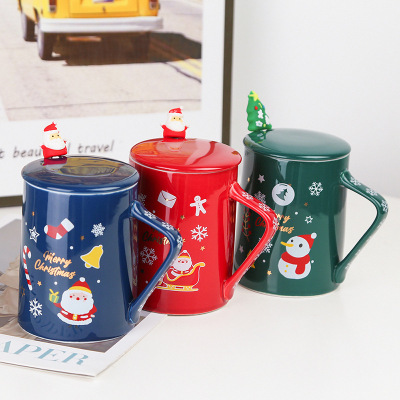 Cross-Border Foreign Trade Christmas Mug with Hand Gift Christmas Gift Business Gift Ceramic Cup with Lid