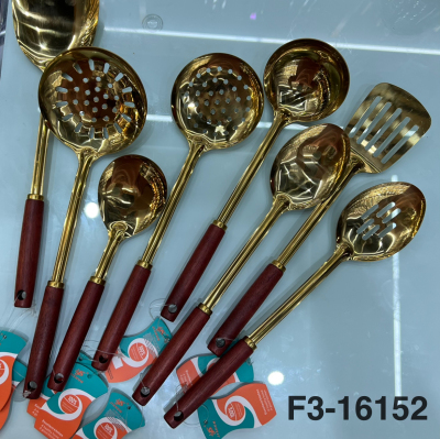 Stainless steel hotel kitchen supplies titanium round wooden handle porridge shovel long tongue spoon Colander