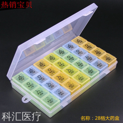 One Week Pill Box 28 Grid Plastic Storage Compartment Portable Creative Tips Health Care Medicine Box 819 Color