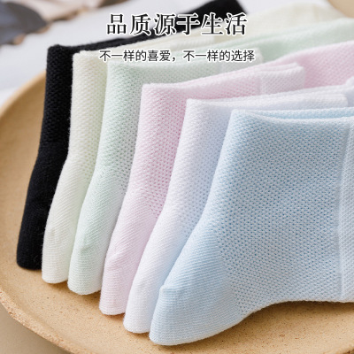 Factory Wholesale Socks Women's Spring and Summer Socks Mid-Calf Cotton Sweat-Absorbent Breathable Socks Four Seasons Casual Solid Color Cotton Women's Socks