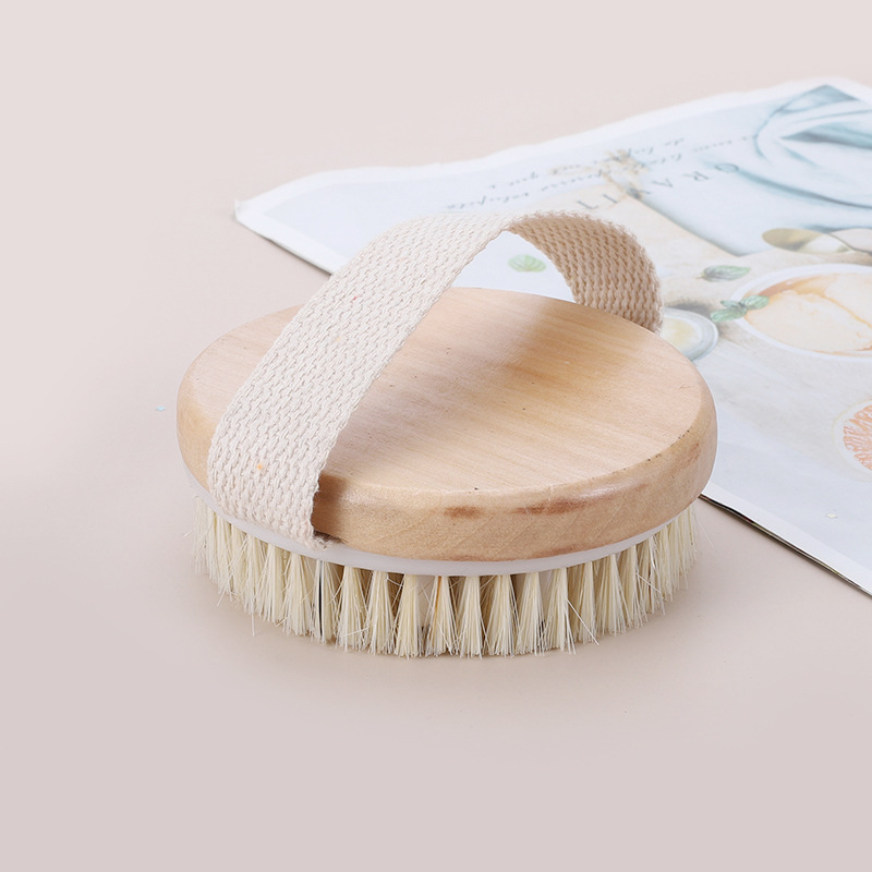 厂家直供沐浴刷荷木无柄手持按摩干刷创意圆形木质洗澡软毛刷批发