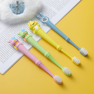 Raoyi Children's Toothbrush 1 Pack 2-12 Years Old Silicone Toothbrush Handle Cartoon Dinosaur Ultra-Fine Soft-Bristle Toothbrush Factory Wholesale
