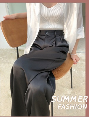 Ice Silk Wide-Leg Pants Women's Summer Thin High Waist Drooping Suit Straight 2022 New Imitation Acetate Satin Pants