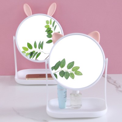 Cat Ear Makeup Mirror Desktop Square Desktop HD Rotating Vanity Mirror Student Dormitory Beauty Dressing Mirror with Base