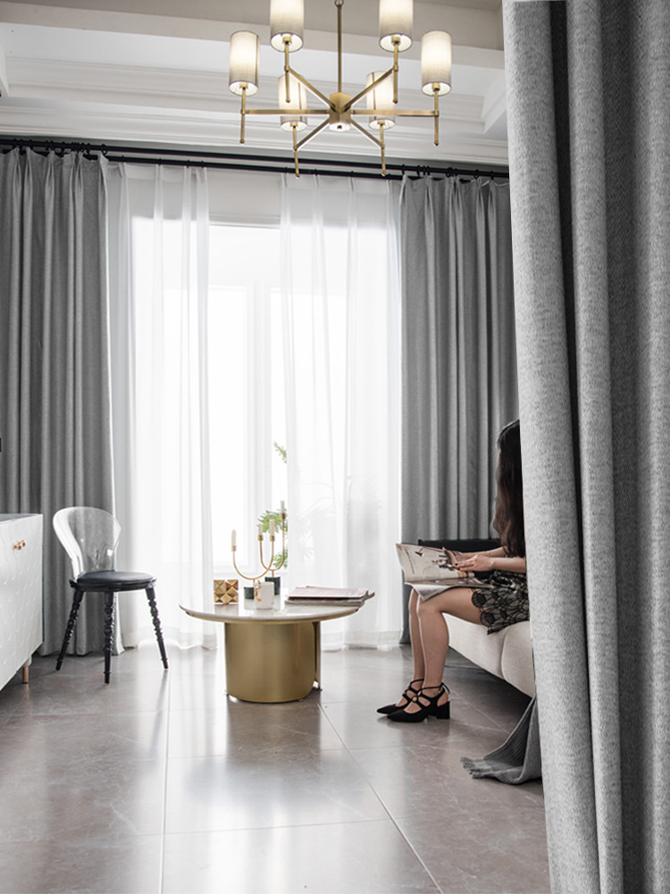 窗帘全遮光打孔加厚棉麻北欧简约客厅轻奢卧室挂钩遮阳布