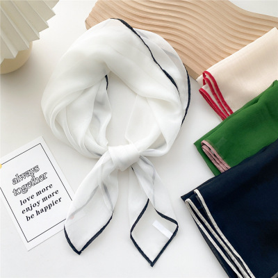 70 Solid Color Thin Small Square Towel Silk Scarf Women's Spring, Autumn and Winter Scarf Fashionable Scarf with Shirt Hair Band