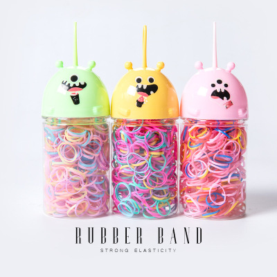 Children's Disposable Small Rubber Band Cartoon Bottle Black with Extra Lining Strong Pull Constantly Rubber Band Girl Hair Rope Hair Ring