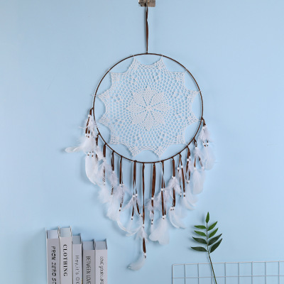 Pendant Coffee Lace Dreamcatcher Hanging Ornament Nordic Style Home Feather Handicraft Hanging Ornament Creative Wind Chimes Hanging Ornament