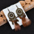Personalized Retro round Small Flower Diamond Wooden Bead Stud Earrings European and American Earrings Coffee Feather Earrings for Women Ethnic Style Jewelry