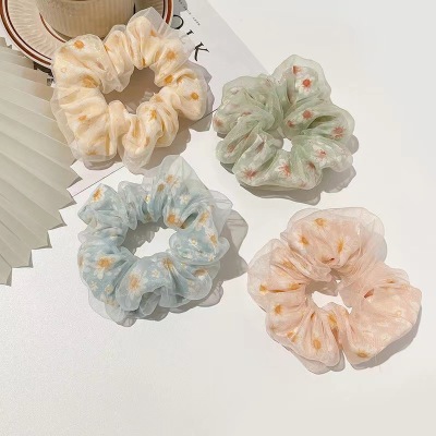 Spring and Summer Comely Double-Layer Daisy Large Intestine Hair Ring Printed Mesh Intestine Ring Bun Headband Wholesale Hair Tie