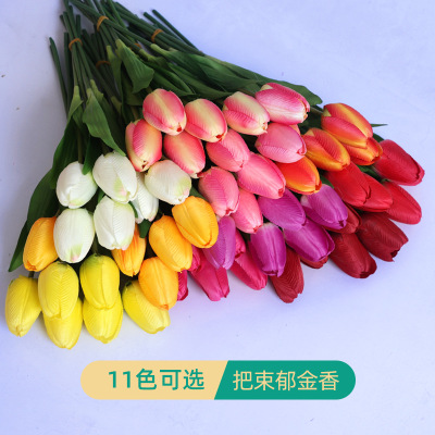 Factory Wholesale Tulip Artificial Flower Bouquet Fake Flower High-End Bedroom Decoration Living Room Decoration Dining Table Top Indoor