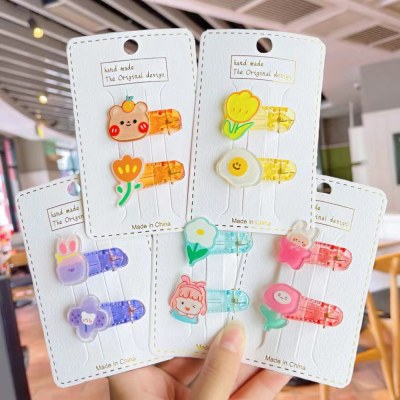 Spring New Acrylic Crystal Duckbill Clip Animal Flower Pastoral Barrettes Candy Color Sweet Girl Hair Accessories