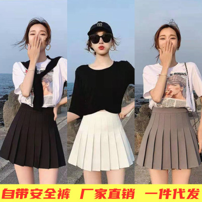 Pleated Skirt Skirt Women's Spring and Autumn New Skirt A- Line Skirt High Waist Slimming Black and White Exposure-Proof Skirt Summer