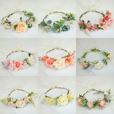 Fashion Retro Europe and America Bridal Fabric Artificial Wreath Headband Beach Resort Photo Shoot Dress up Headwear