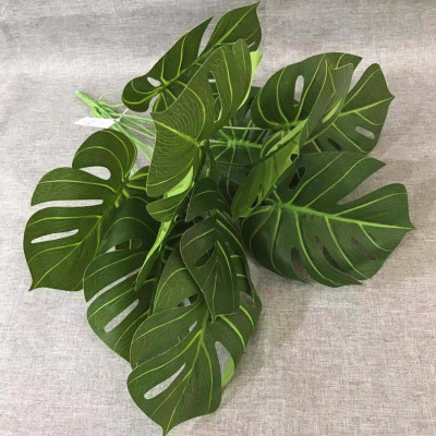 Simulation Beam Monstera Feel Film Cloth 12 Fork Large Beam Green Plant Leaves Background Wall Decorative Soft Outfit Split Leaves