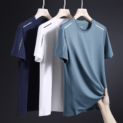 Short Sleeve Ice Silk Quick-Drying T-shirt Summer Men's Leisure Sports Middle-Aged Popular Men's Clothing for Men Dad Wholesale