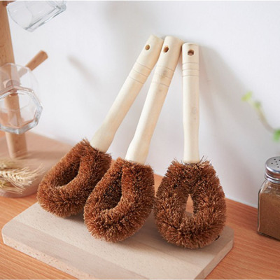 Natural Coconut Palm Dish Brush Non-Stick Oil Pot Brush Kitchen Brush Cleaning Brush Long Handle Cleaning Brush Pot Bowl Artifact