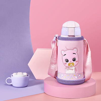 Bear Fighter Children 316 Stainless Steel Double Lid Children's Thermos Mug Straw Cup Kettle Wholesale One Piece Dropshipping