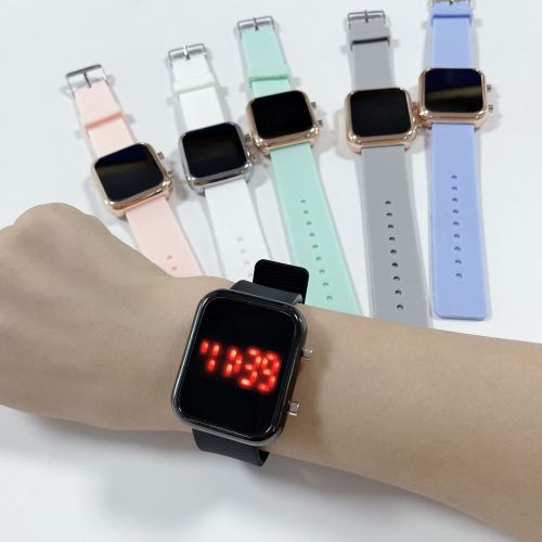 Cross-Border Hot Selling Fashion Trend Student Sports Silicone Watch Teenagers Led Square Alloy Electronic Watch