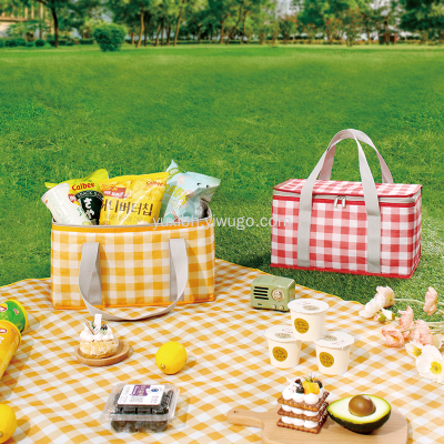 Plaid Printed Lunch Bag Portable Lunch Bag Outdoor Camping Waterproof Lunch Bag  Japanese Style with Ziplock Lunch Bag