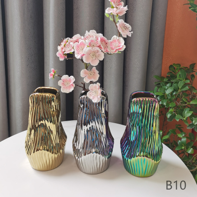 New Simple Colorful Electroplated Ceramic Vase Living Room and Hotel Wedding Home Furnishing Decoration Crafts Gift