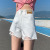 White Hole Denim Shorts Women's New Summer Loose Ultra High Waist Slimming Thin Raw Hem Wide Legs Hot Pants Wholesale