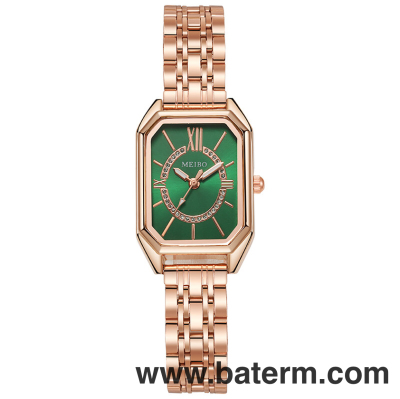 Cross-Border Fashion Rectangular Color Face Roman Scale Steel Watch Women's Live Room Women's Watch Elegant Quartz Watch