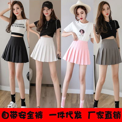 Pleated Skirt for Women 2021 Autumn High Waist A- line Slimming Petite Short Dress College Style Anti-Exposure Skirt
