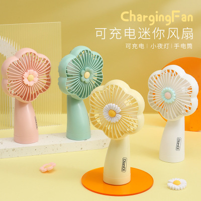 2022 New Little Fan USB Rechargeable Handheld Fan with Light Desktop Cartoon Mini Fan Gift Manufacturer