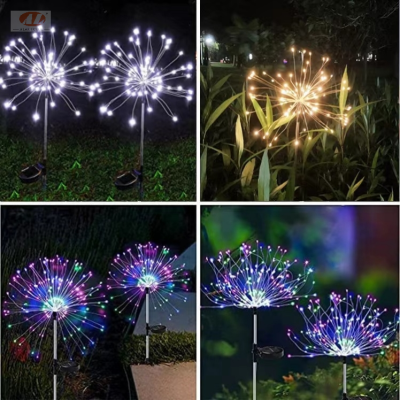 LED Solar Floor Outlet Fireworks Lamp Christmas Copper Wire Lighting Chain Starry Garden Lawn Dandelion Ornamental Festoon Lamp