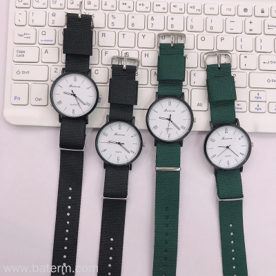Fashionable Simple Ultra-Thin Woven Belt Watch and Teenagers High School Junior High School Nylon Strap Student's Watch 