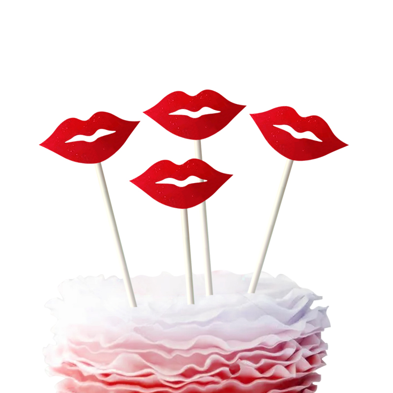 Red Lips Inserts Valentine‘s Day Proposal Wedding Ceremony Dining-Table Decoration Birthday Cake Insertion Inserts