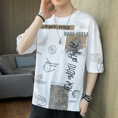 Summer New Pure Cotton Men's Undershirt Fashion Trendy Ins Large Size Loose Casual Short Sleeve round Neck T-shirt Men's Fashion