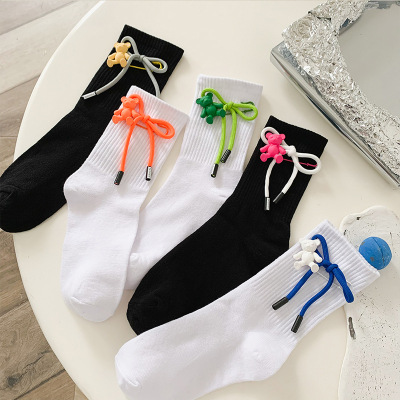 Online Influencer Trendy Pin Three-Dimensional Bear SocksCouple 'S Color Bends And Hitches Bear Mid-Calf SocksSweat Absorb Sport Socks