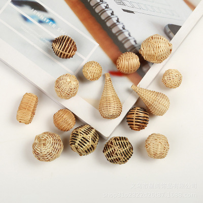 Korean Hot Sale Online Best-Selling Product Creative Spherical Geometric Handmade Bamboo Rattan Woven Earrings Pendant DIY Ornament Accessories