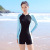 Sports One-Piece Swimsuit Female Conservative New Hot Spring Vacation Swimwear 2022 Long Short Sleeve Adult Swimsuit Wholesale