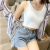Short Top Women's Hong Kong Style Inner Wear Base Sleeveless Spring/Summer Black Xuan Ya Outer Wear Tight Crop-Top Spaghetti-Strap Vest