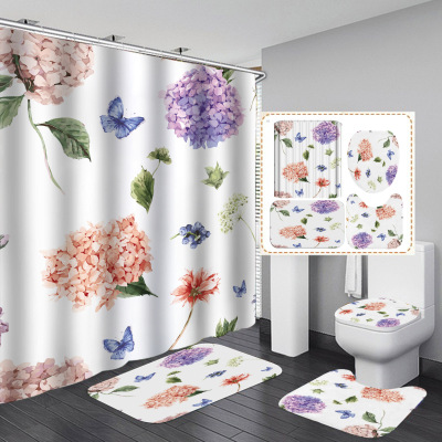 Digital Printing Waterproof Dacron Flower Series Shower Curtain Set Three-Piece Set Four-Piece Set