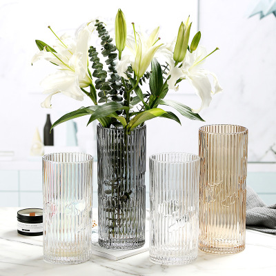 65593European-Style Vertical Hollow-out Glass Vase Transparent Colorful Flowers Water-Growing Flower Device Home Living Room Flower Shop Decoration Ornaments