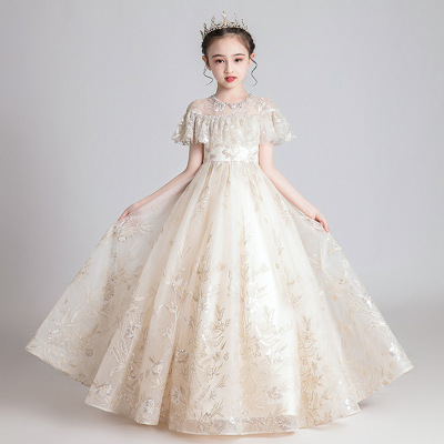 Children's Dress 2022 New Girl Tulle Tutu Western Style Flower Girl Wedding Dress Girl Host Costume for Piano Performance