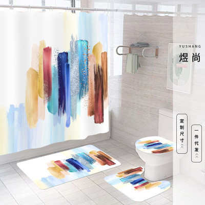 Cross-Border Printing Waterproof Shower Curtain Four-Piece Set Toilet Set Privacy Curtain Toilet Partition Curtain Toilet Mat Mat Customization