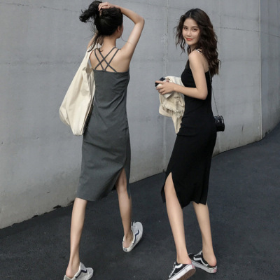 Mid-Length Strap Dress for Outer Wear Summer 2022 New Women's Split Temperament Slimming Inner Base Skirt
