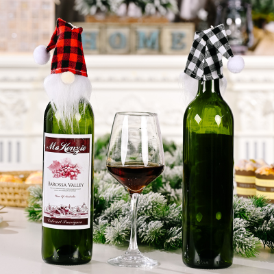 New Christmas Decoration Christmas Red Black Plaid Hat Bottle Cover Christmas Red Wine Bottle Decoration Holiday Decoration