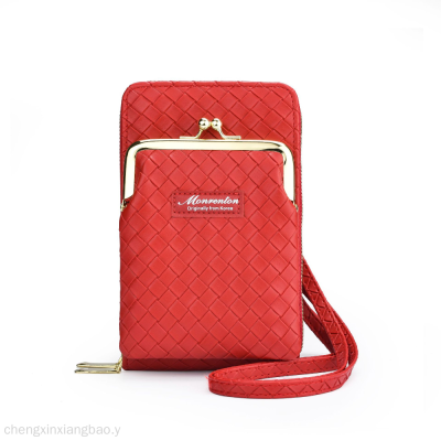 Mobile Phone Bag Femal Simple Custom Foreign Trade Wallet Double Zipper Bag Woven Shoulder Messenger Bag Female Clip Bag