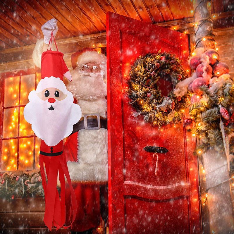 跨境圣诞节日户外场景装饰用品 创意老人麋鹿雪人可爱挂饰风筒旗