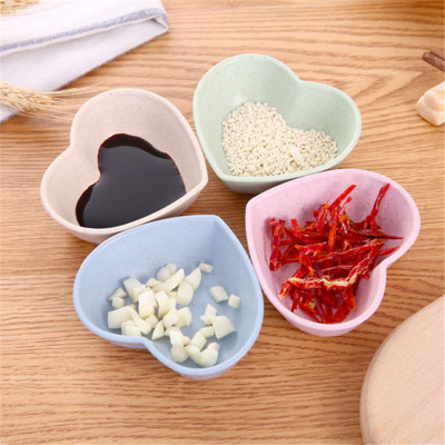 Japanese Style Wheat Straw Love Seasoning Dish Creative Vinegar Dish Soy Sauce Dish Moisture-Proof Kitchen Seasoning Dish Plastic Small Bowl