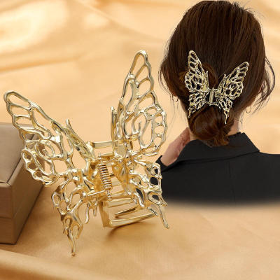 Korean Alloy Golden Hair Claw Women Large Hollow Butterfly Hair Claw Clips Small Hair Claw Clip For Thick Hair