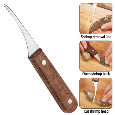 Stainless Steel Shrimp Thread Knife Household Shrimp Back Opener Kitchen Shrimp Peeling Shrimp Shell Small Tool Wooden Handle Shrimp Peeling Thread Knife