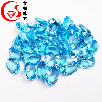 Natural Blue Switzerland Topaz Blue Topaz Egg-Shaped Stone Crystal Clean Necklace Jewelry Inlaid Assistant Stone Factory Wholesale
