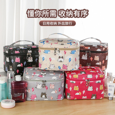 New Products in Stock Leather Kitten Large Capacity Waterproof Cosmetic Bag Travel Portable Portable Storage Bag Cubic Bag